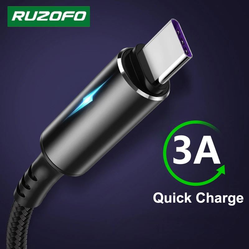 RUOZFO 0 3 м/1 м/2 м Светодиодные 3A кабель с разъемом USB Type C для быстрой подзарядки Samsung
