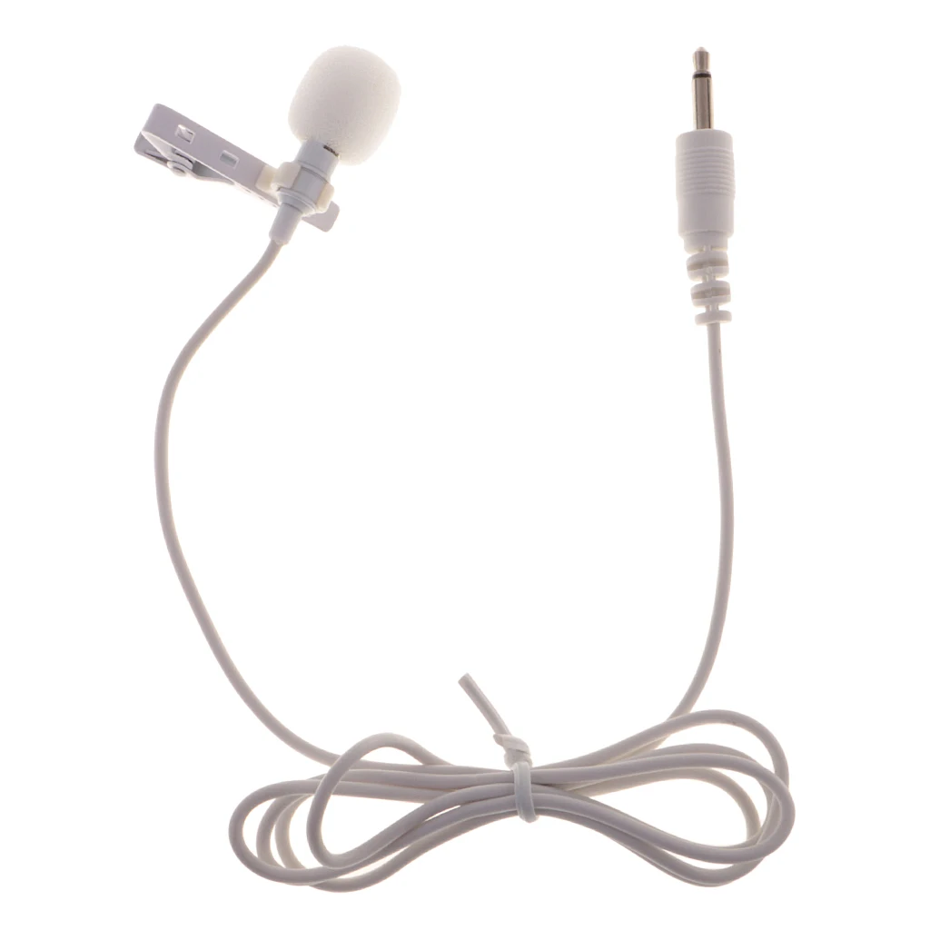 3.5mm Jack Plug Mini Condenser Microphone Lapel Collar Tie Clip On Mic White