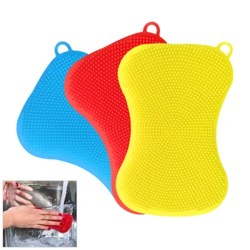 

3pcs Cleaning Brushes Silicone Dish Bowl Scouring Pads Pot Pan Easy To Clean Wash Brushes Cleaner Sponges Dish Rags For Kitchen