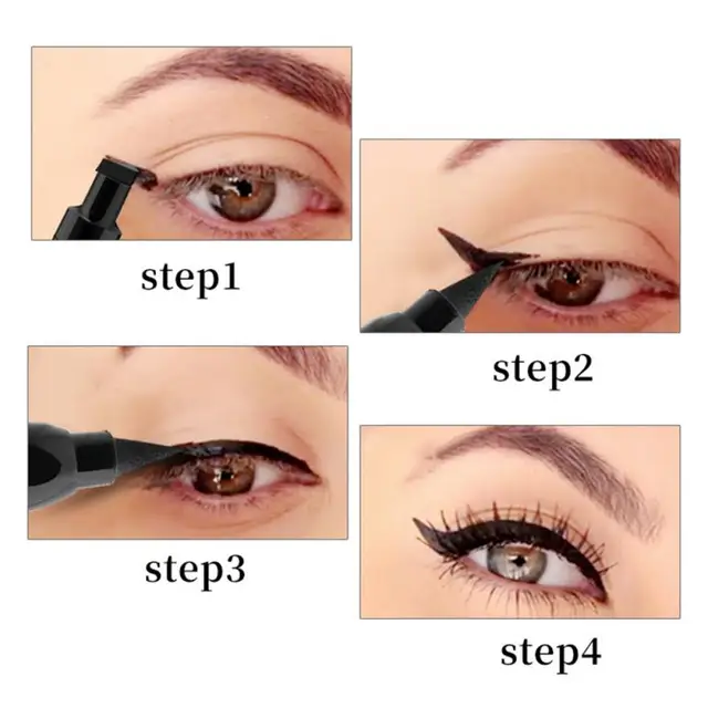 QIC Double headed Seal Eyeliner Liquid Makeup Pen Waterproof Lasting Cat Eye Liner Stamp Black 2
