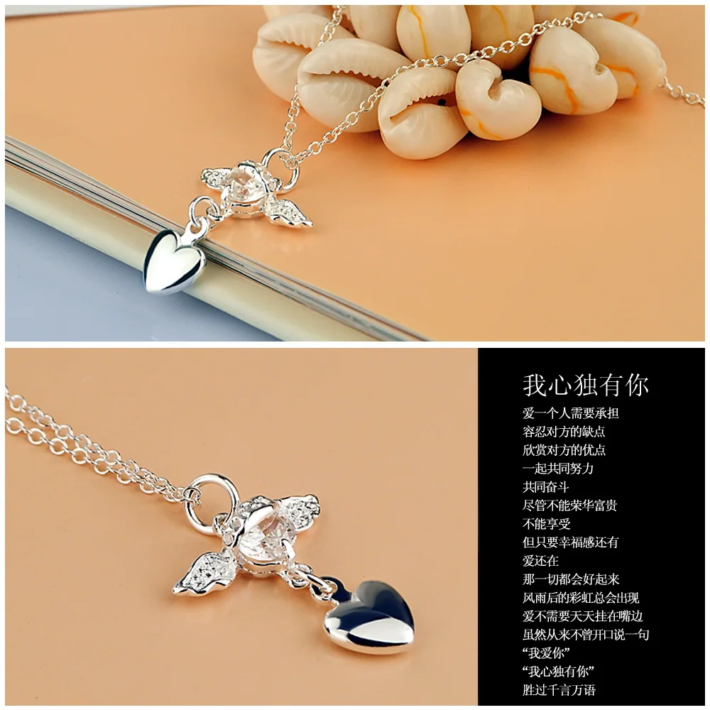 Женское ожерелье из серебра 925 пробы с изображением сказочного ангела|f pendant|necklace