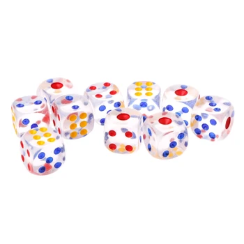 

Set of 10 D6 18mm Dice Clear Transparent With 3 Colors Pips Number Special Game