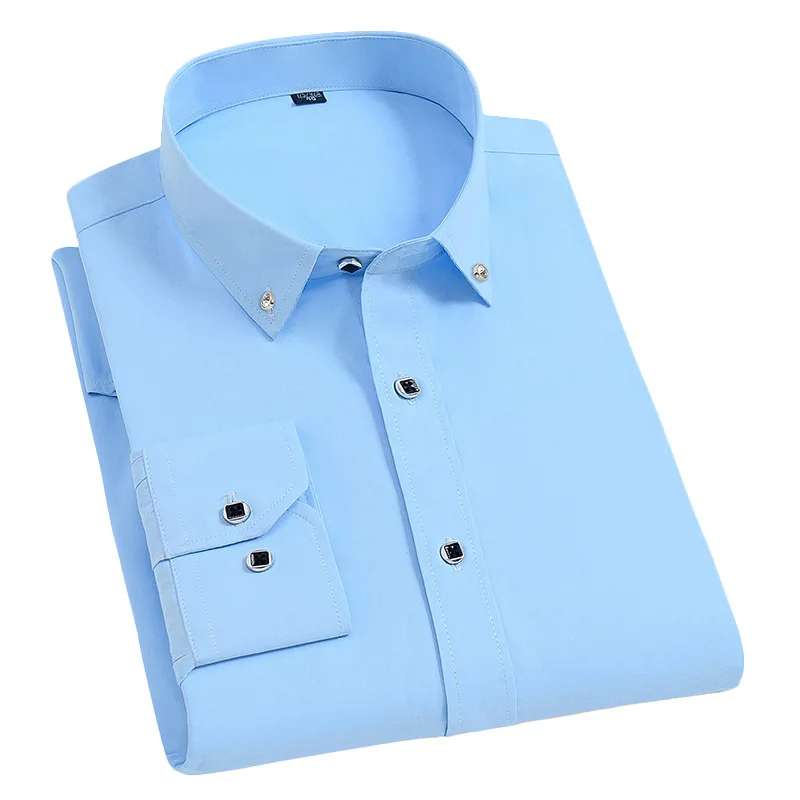 Men Long Sleeve Plaid Dress Shirts Party Formal Turn Down Slim Fit Casual Camisa Masculina
