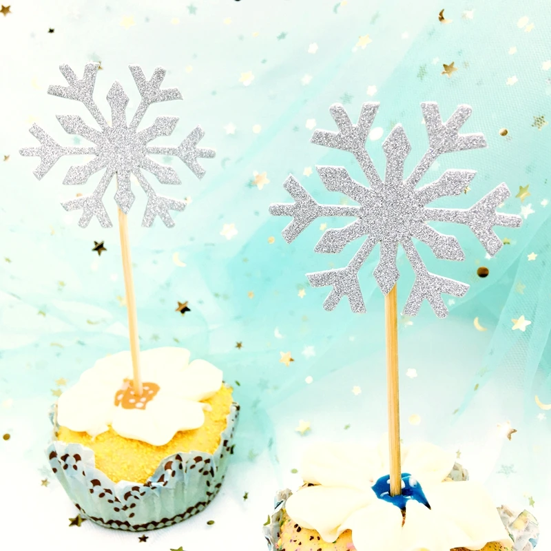 Небесно-Голубой Блеск блестящая Снежинка 20шт Торт Топпер С Рождеством день рождения украшение зима замороженный снег замороженный цветок