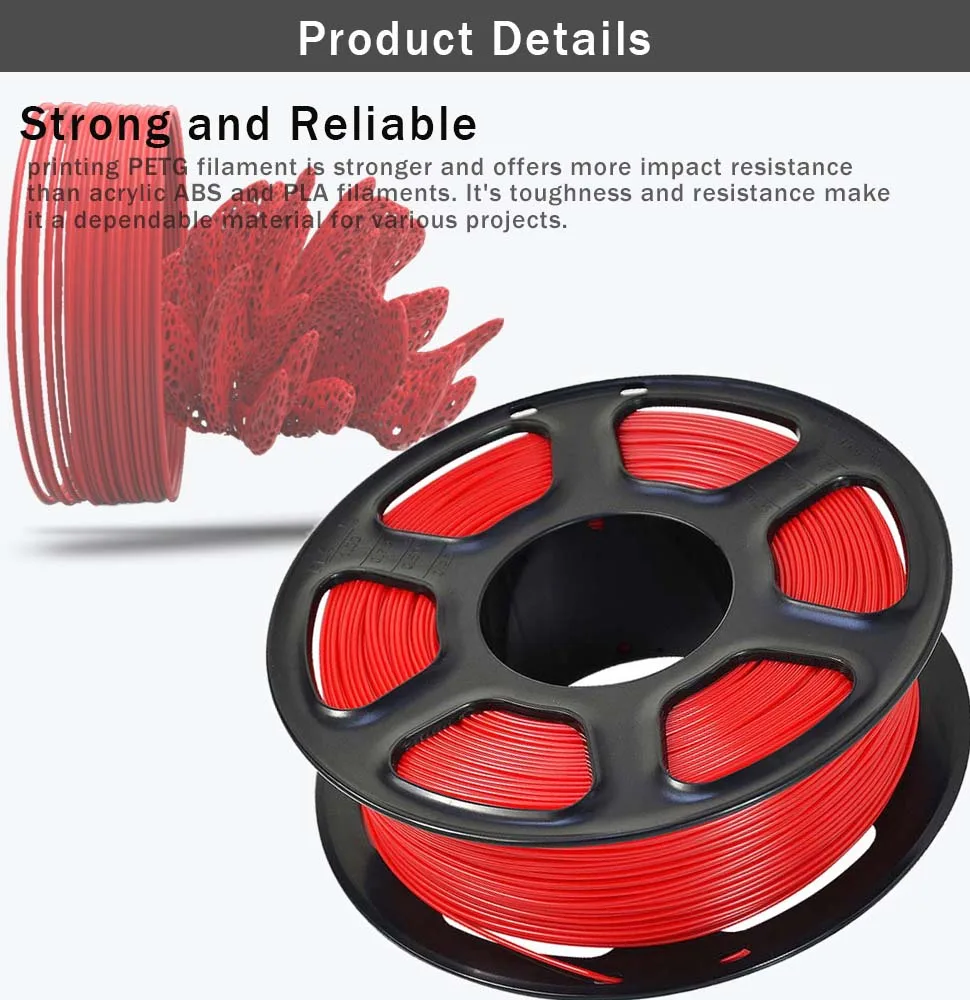 3D Printer Filament PETG 1.75mm 1kg/2.2lbs Plastic PETG Filament Consumables PETG Material for 3D Printer Filamento Red