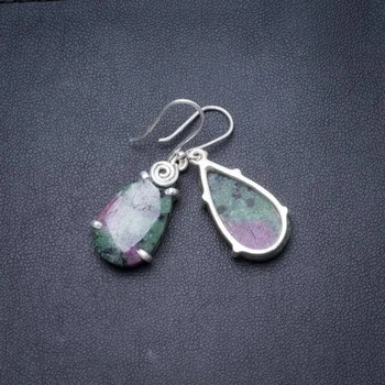 

Natural Ruby Zoisite Handmade Unique 925 Sterling Silver Earrings 1.5" Y3694
