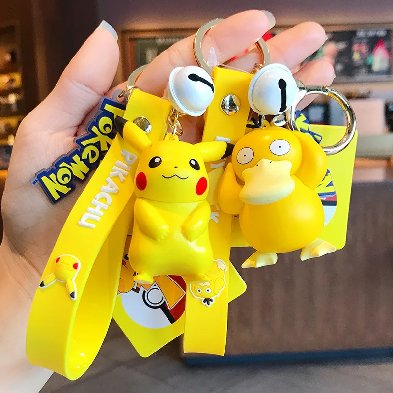 Genuine Pokemon Action Figure Pikachu Keychain Pokémon Keychain Squirtle Psyduck Keychain Model Car Keychain