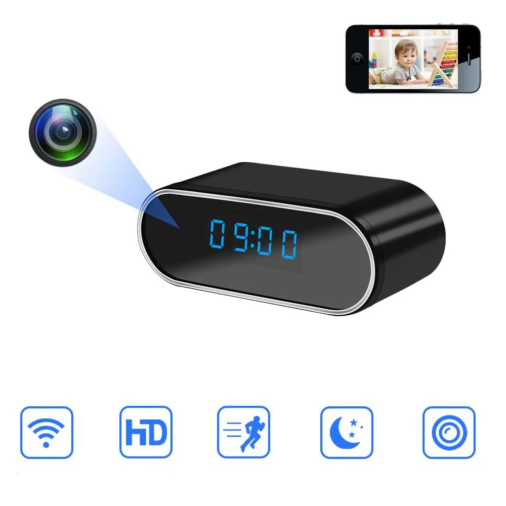 1080P WIFI Mini Camera Time Alarm Clock Wireless Motion Sensor IP