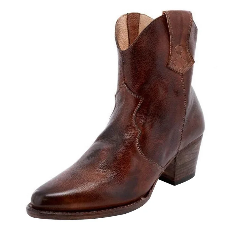 WENYUJH/высококачественные винтажные женские ботинки; ковбойские ботинки до середины икры на низком каблуке с пряжкой; модная повседневная обувь на платформе; большие размеры 35-43 - Color: brown