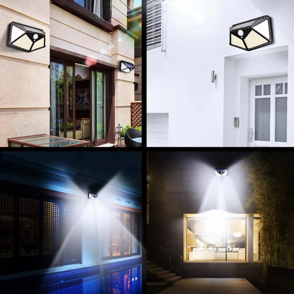 100/114 LED Four-Sided Solar Power Light 3 Modes 270 Degree Angle Motion Sensor Lamp Outdoor Waterproof Garden Lamps