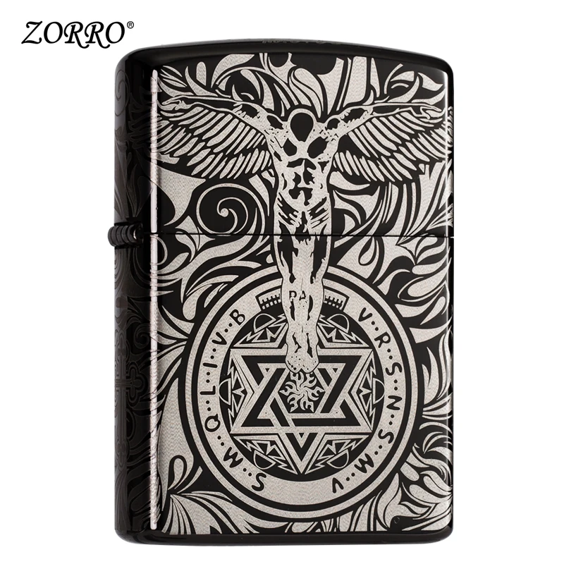 Zorro kerosene lighter wind proof retro grinding wheel personality guardian angel creative lighter gift for boyfriend