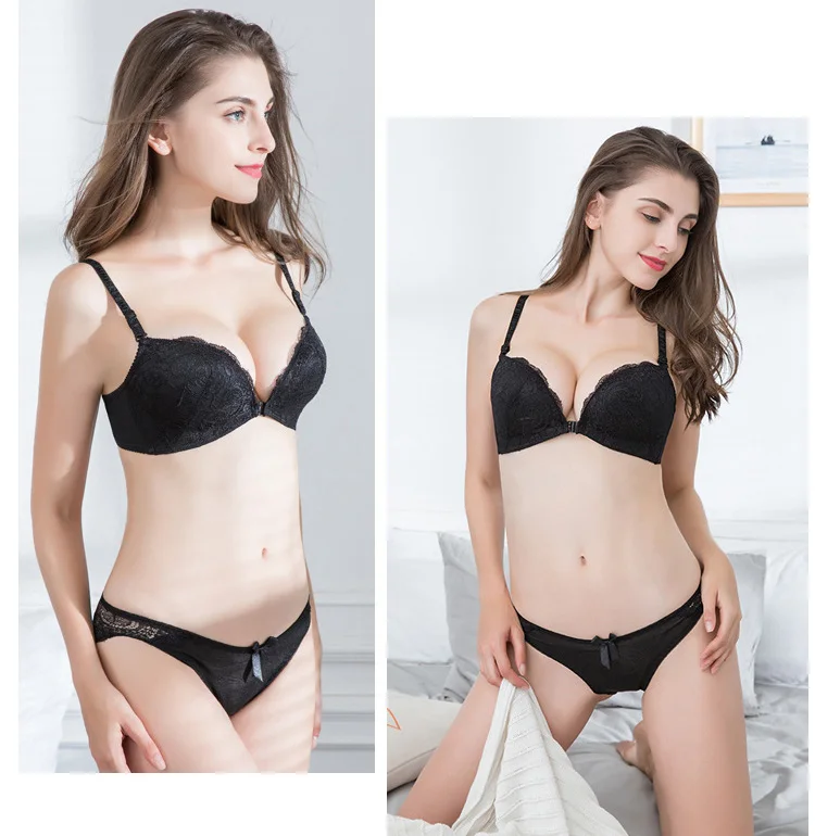 bra panty sets Female front buckle gathered sexy lace bra set underwear sexy lace bra push up seamless bra underwear set