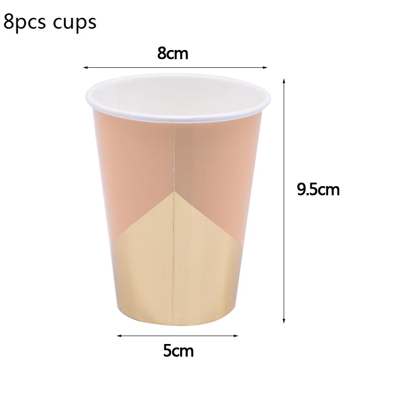 Позолоченные Розовые и голубые чашки/тарелки/салфетки/соломинки, одноразовая посуда для вечеринки, свадебные украшения, украшения для дня рождения - Цвет: rB03 8pcs cups