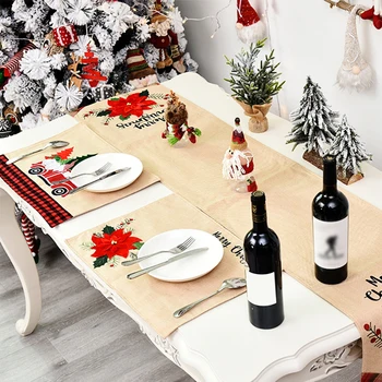 

Christmas Table Runner Flower Christmas Tree Tablecloth Christmas Table Flag Mat for Home New Year Decoration