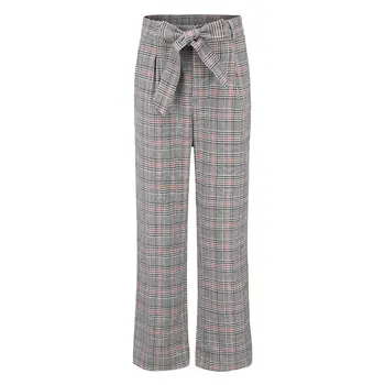 

Spring Summer Women Casual Plaid Straight Pants Fashion High Waist Wide Leg Pants Casual Pants Office Ninth Pants