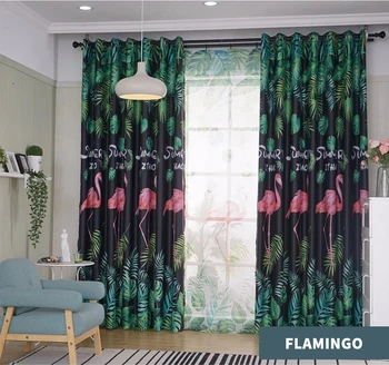 

New Flamingo Leaves Printing Window Curtains Nordic Bedroom Shading Curtain for Living Room Home Decoration Blackout Curtains