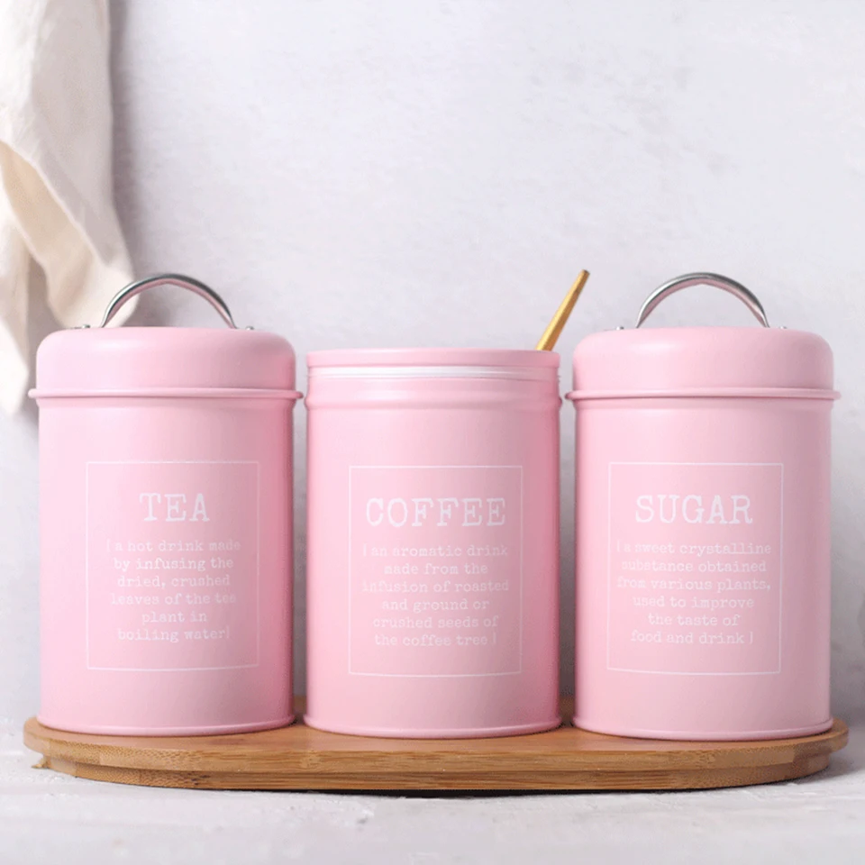 3 Stuks Rood Glas Thee Koffie Suiker Opslag Potjes Set