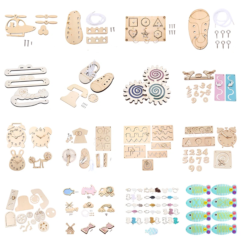 

Montessori Sensory Activity Pairing Clock Gear Cement Tank Truck Frog Zipper Animal Graphic Model Phone Busy Board Accessories