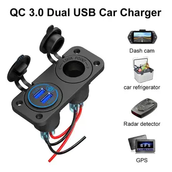 

Car Socket QC 3.0 Dual USB Car Charger and 200W Cigarette Lighter Adapter for Rocker Switch Panel on 12V/24V Car Boat Motorcycle