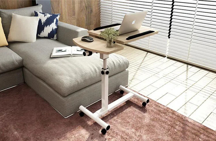 Передвижной прикроватный столик для ноутбука с колесом, регулируемый вращающийся переносной диван-кровать, стол для учебы, ноутбука, компьютерный стол, подъемный стол
