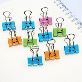 

10 pcs/box Smile Binder Clips 19mm Width Multi-color Metal Note Holder For Home Storage Clip School Stationery Binding