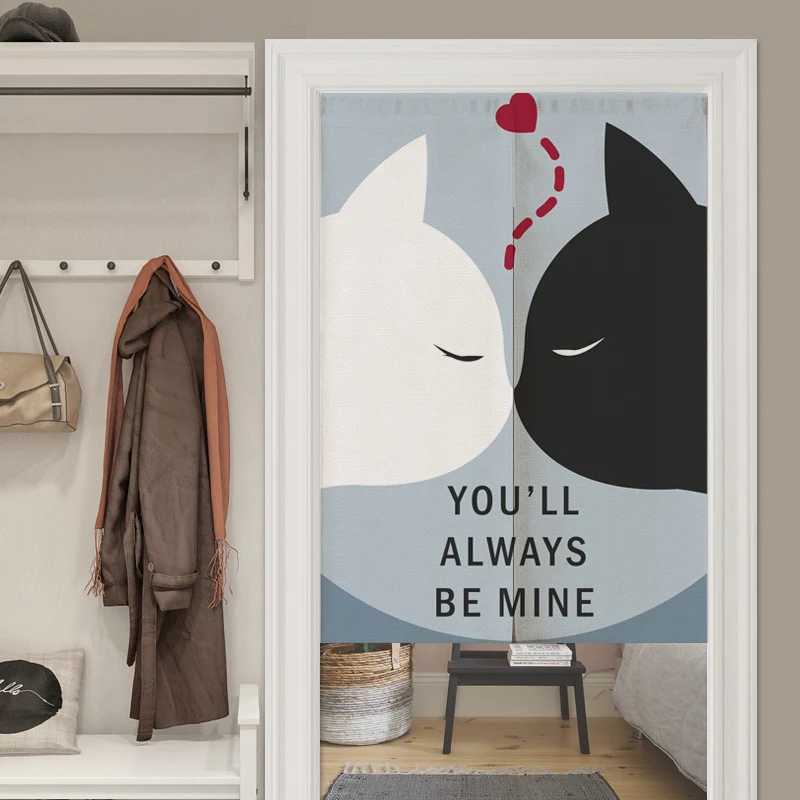 

Japanese lovely cat warm bedroom partition cartoon door curtain kitchen toile cloth cotton linen living roomhome decoration