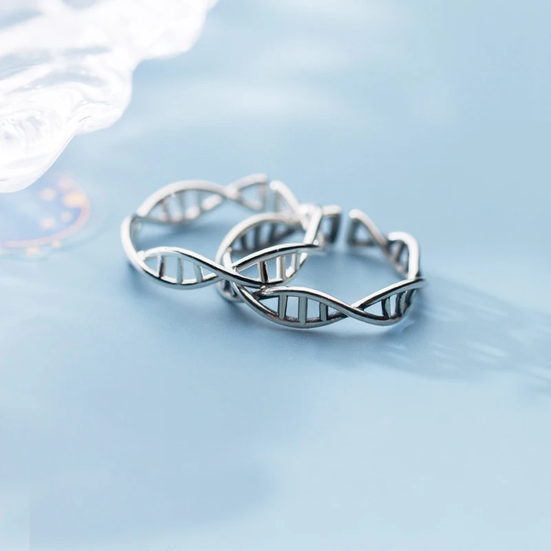 Silver Ring Silver Rings 925 Sterling Silver DNA Chemistry Molecule Rings Open Adjustable Double Helix Minimalist Ring For Women Girls Teen