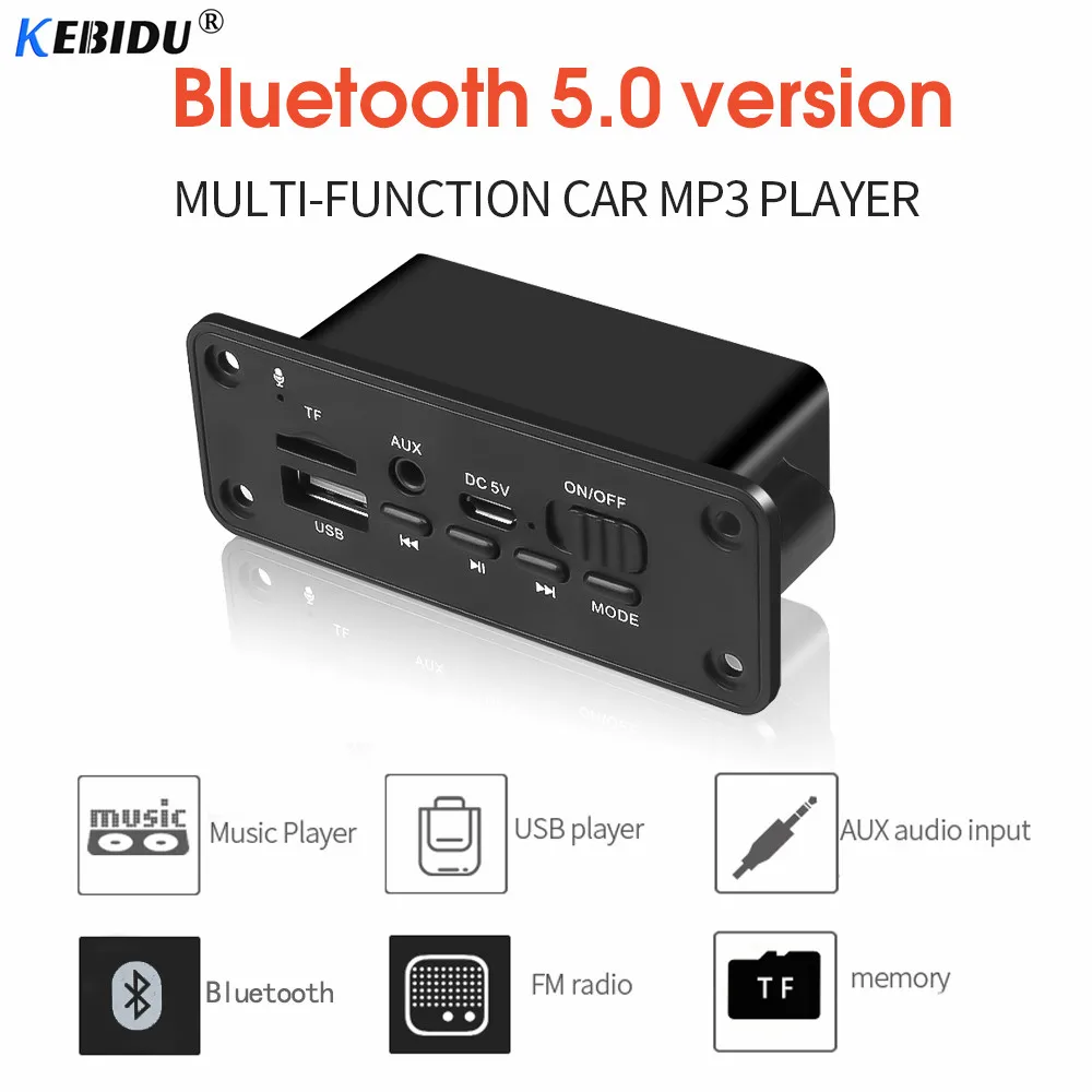 

kebidu MP3 Bluetooth Decoder Board Wireless 5V Car Audio Module Hands-free Mini DC WMA USB FM TF Radio For Car MP3 Accessories
