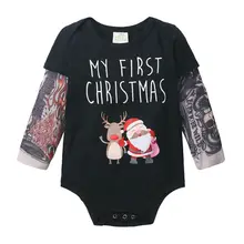 Рождественская Одежда для новорожденных мальчиков и девочек, Рождественский комбинезон, черный комбинезон, праздничная одежда с Санта Клаусом и оленем