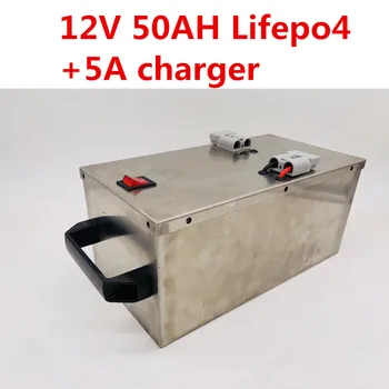شراء12V 50AH Lifepo4 بطارية BMS 4S 12.8V بطارية دورة العميق 26650 ل عربة جولف RV المتكلم عربة سفر مقطورة مع 5A شاحن