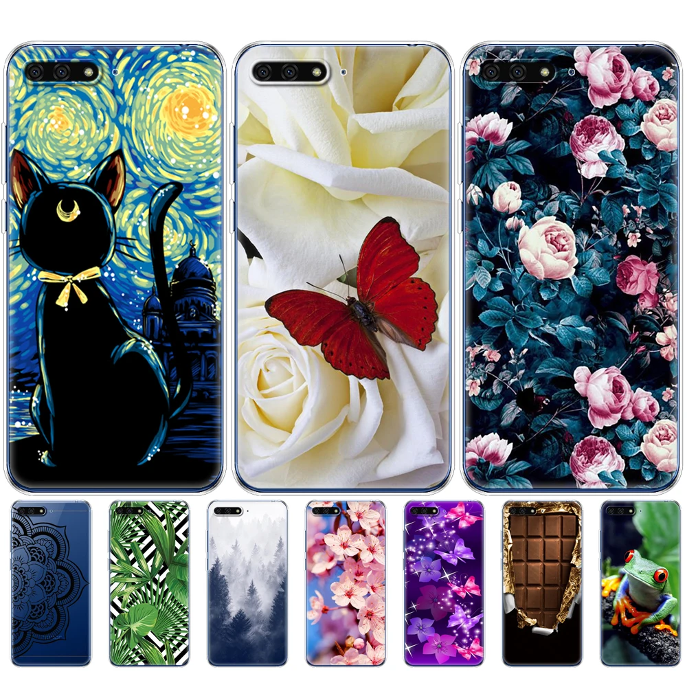 Мягкий силиконовый чехол из ТПУ для Huawei Y6 2018 цветной телефона 5 7 дюйма с рисунком