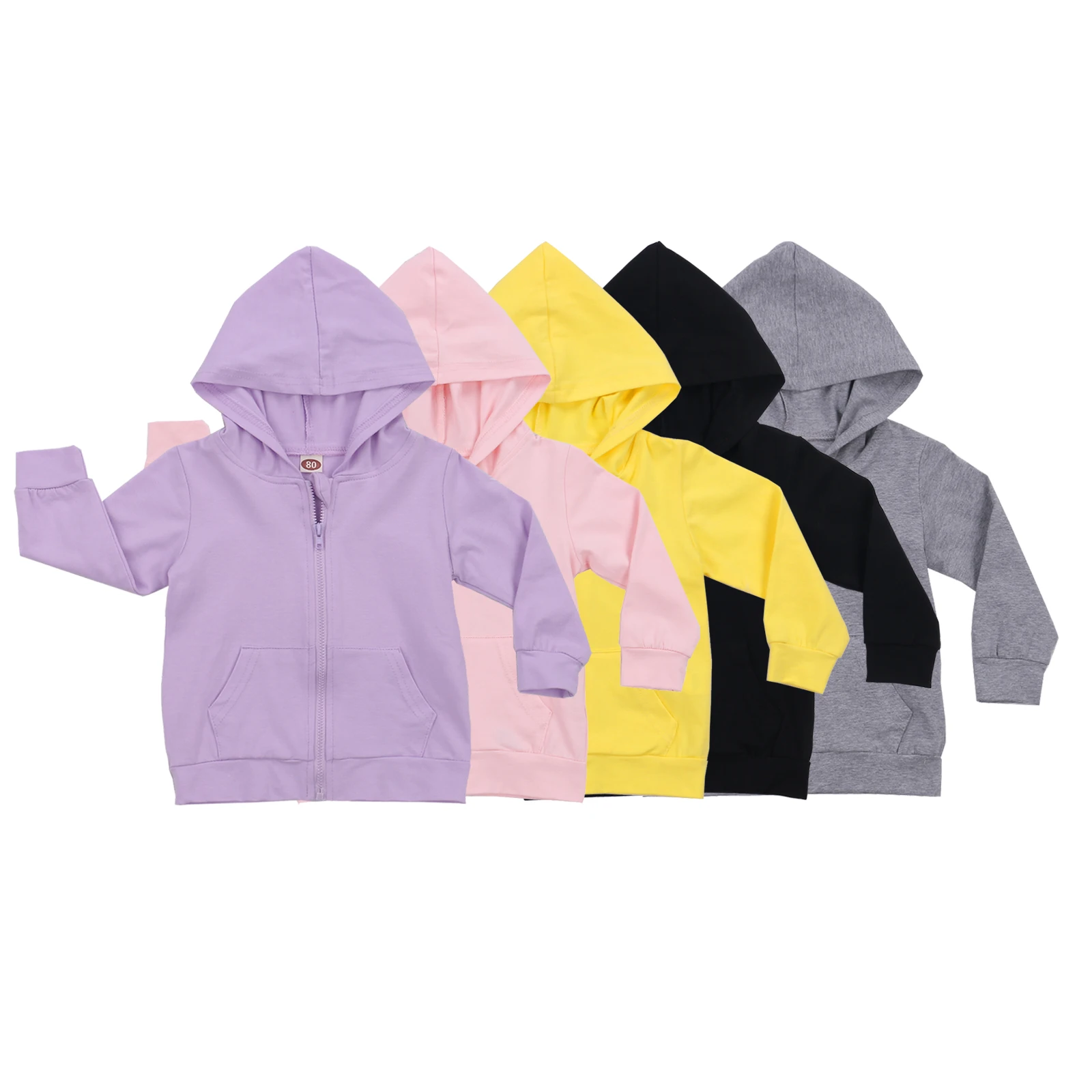 Hooded Sweatshirts Zipper Long-Sleeve Kangaroo Pocket Solid Color 0-6 Years Kids Boys Girls Outdoor Casual Coat Sportswear kids sweatshirt