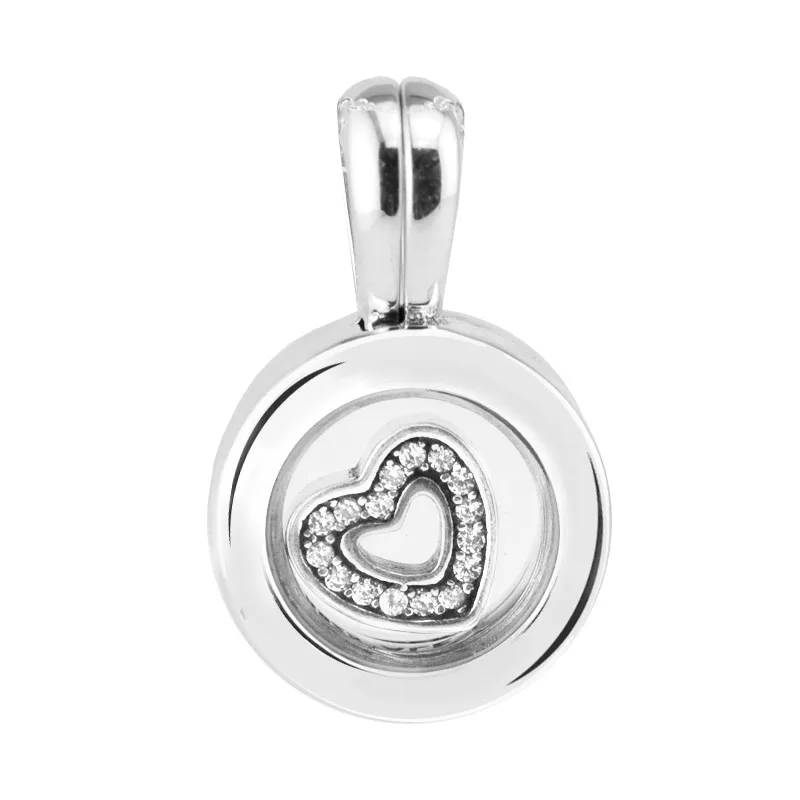 

Small Signature Round Pendant Clear CZ Heart Petite Silver Charms for Chains Bracelets Women 925 Sterling Silver Open Dangle DIY