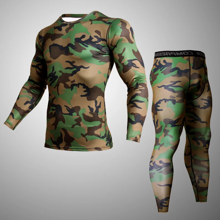 Кроссфит компрессионная рубашка Рашгард для MMA union костюм Мужская футболка с длинным рукавом+ колготки для мужчин комплект брюки одежда для фитнеса - Цвет: Set