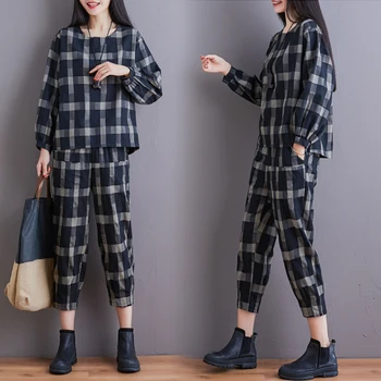 

Large Size Plaid Fashionable Top&pants Set Womens Clothing Sets Two Pieces 2 Piece Outfits For Women Costumes For Women