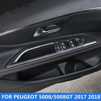 

MATTE CARBON FIBER Inner Door Armrest Window Lift Button Panel Molding Cover Kit Trim Accessories For Peugeot 5008 GT 2017 2018