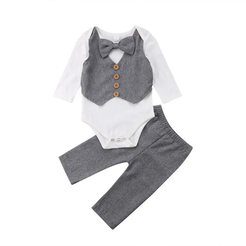

Emmababy Baby Boy Clothes Gentleman Bow Tie Shirt Tops Romper+Pants Party Formal Set
