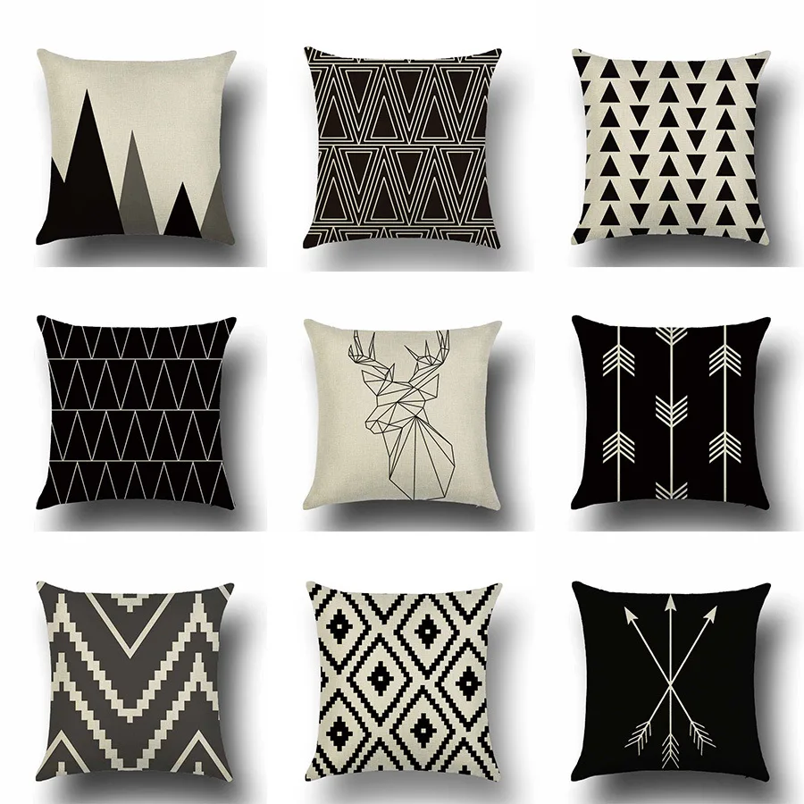 

45*45CM pillow case Nordic black and white geometric linen pillowcase Square decorative pillowcase