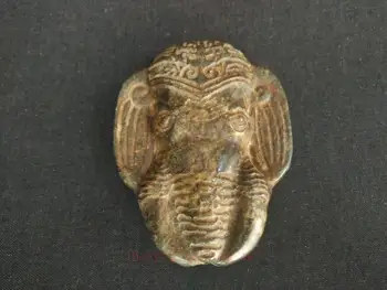 

YIZHU CULTUER ART Collection China Old Hongshan Culture Jade Carving Elephant Black Magnet Pendant