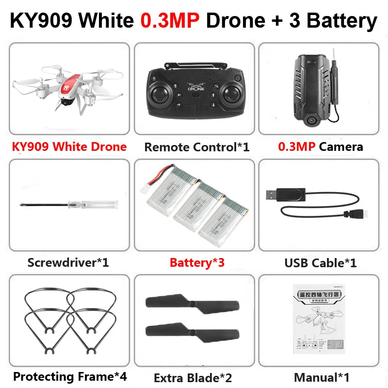 KY909 складной Профессиональный Дрон с камерой 4K HD WiFi FPV широкоугольный оптический поток RC Квадрокоптер Вертолет игрушки E520S SG106 - Цвет: W 0.3MP 3B