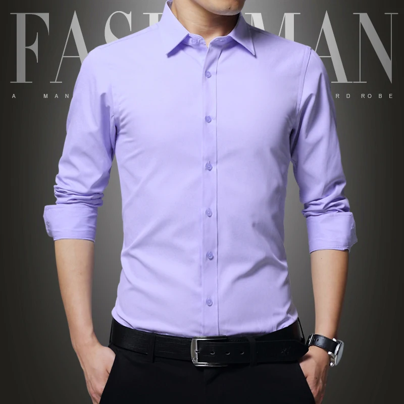 Мужская рубашка с длинным рукавом, белая, облегающая, офисная, с отложным воротником, деловая, официальная, не выцветает, модный дизайн - Цвет: Фиолетовый