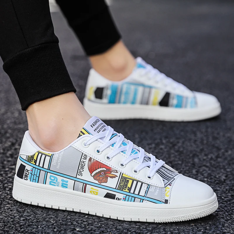 

New Sneakers Women Shoes 2021 Fashion Graffiti Flat Spring/Autumn Lover Shoes Plus Size 36-44 White Woman Vulcanize Shoes