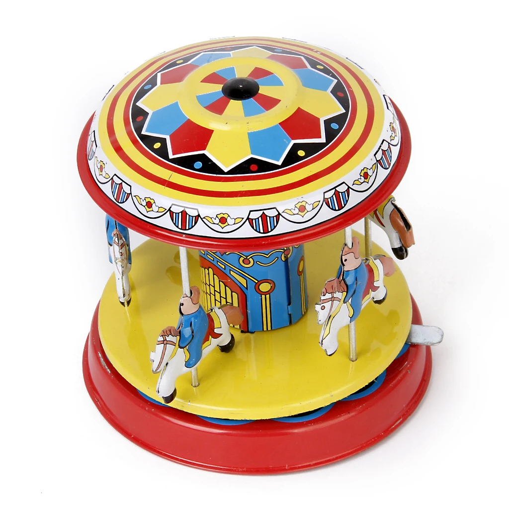 Vintage Fairground Carousel Model Merry Go Round Tin Toy Collectible Gift