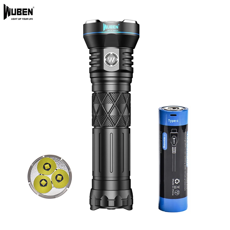 US $243.74 WUBEN A9 High Power LED Flashlight 12000LM TypeC Rechargeable Torch CREE XHP702 LED IP68 waterproof Flashlight with 10200mAh b