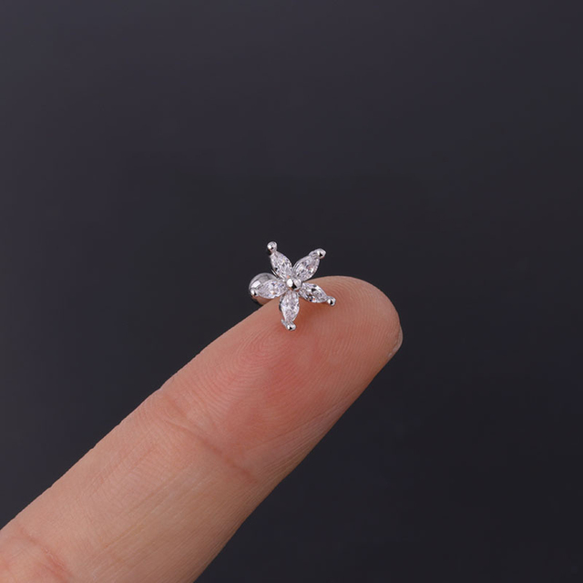 Popular Colorful Zircon Flower Warrings Piercing Ear Cartilage Earring  Gem Crystal For Women Girls Body Jewelry