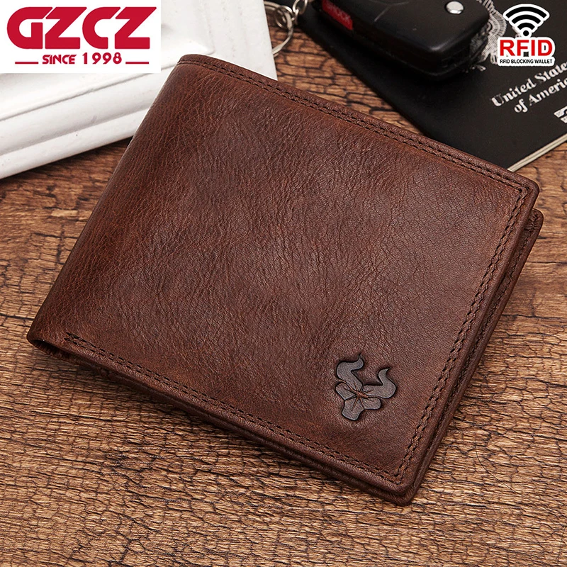 Кошелек GZCZ Rfid из 100% натуральной кожи мужской кошелек для кредитных карт тонкие