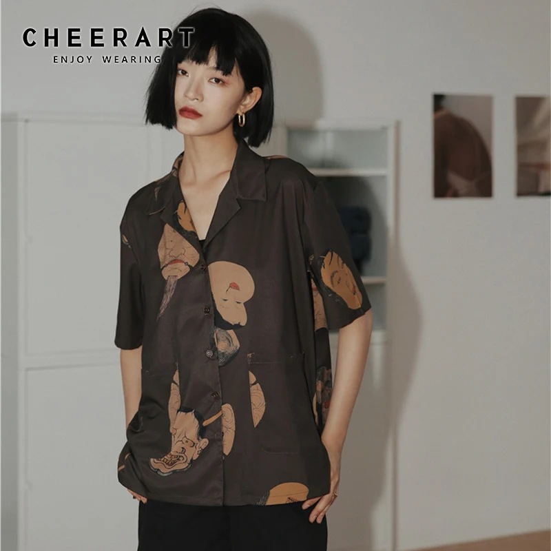 CHEERART Musashi Ukiyoe Японская уличная одежда женские блузки рубашки с коротким рукавом