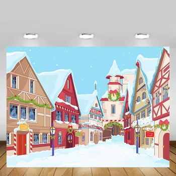 

Mehofond Winter Christmas Photo Backdrop Snow Street House Children Portrait Photography Background Decor Photo Studio Photocall