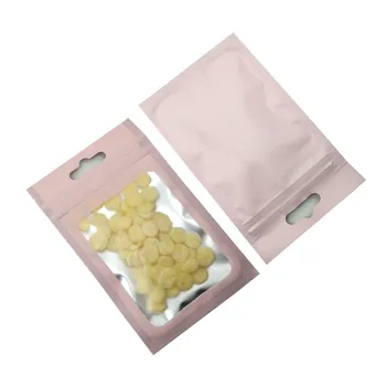 

100PCS Frosted Clear Aluminum Foil Pouches Hang Hole Zip Lock Package Bags Matte Pink Zipper Mylar Foil Bag for Sundry Storage