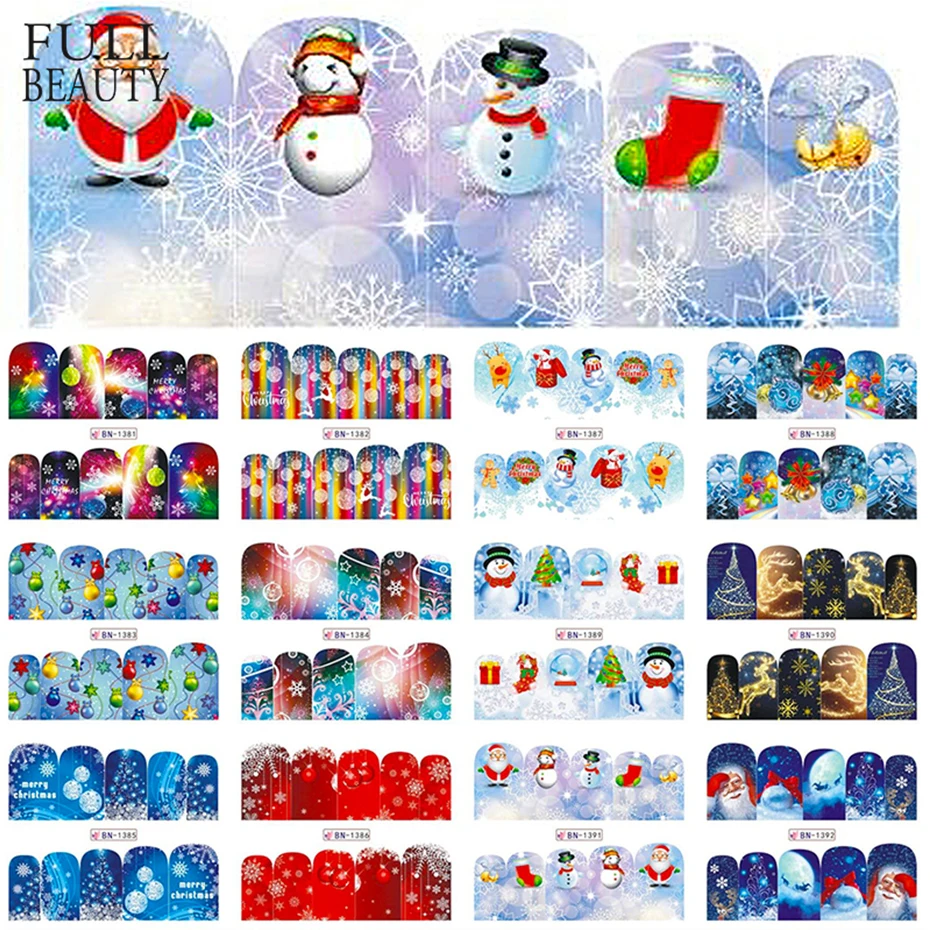 

12 Pieces/Set Christmas Style Nail Art Stickers Winter Snowflake Water Transfer Sliders Decals DIY Full Wraps Tool CHBN1381-139